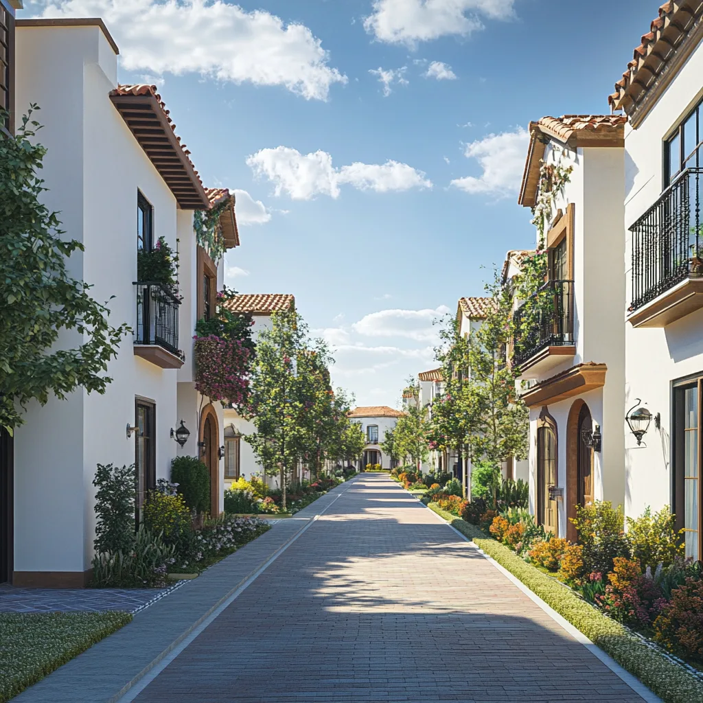 Calle tranquila con casas elegibles para rehabilitación energética