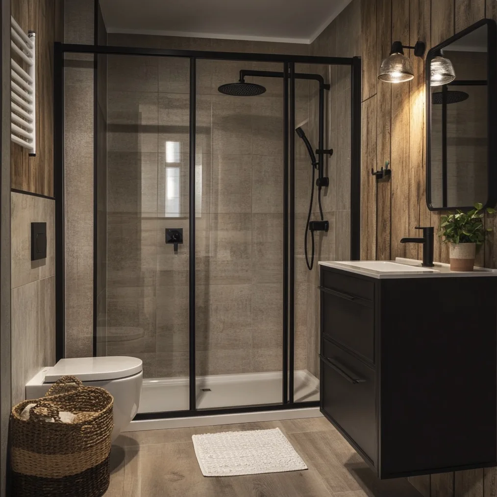 Baño reformado sin levantar suelos ni romper azulejos, con paneles adhesivos y suelo laminado