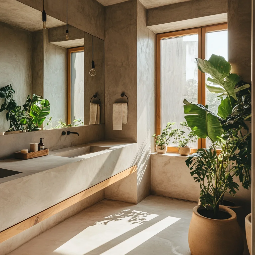ideas reforma baño, baño ecológico con materiales sostenibles, gran entrada de luz natural y decoración minimalista