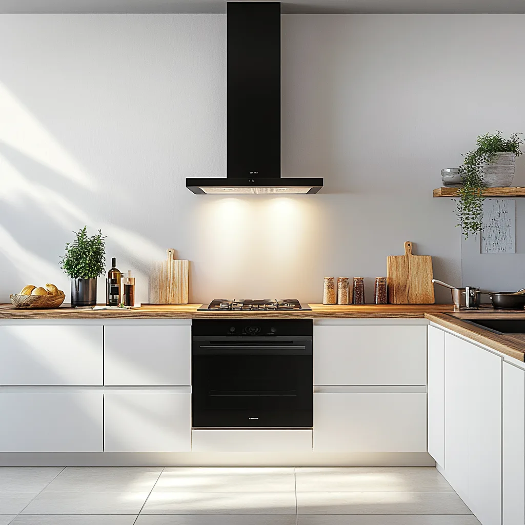 Campana extractora integrada en cocina reformada de estilo moderno