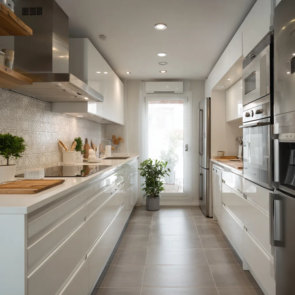 Cocina compacta en un piso madrileño tras una reforma integral