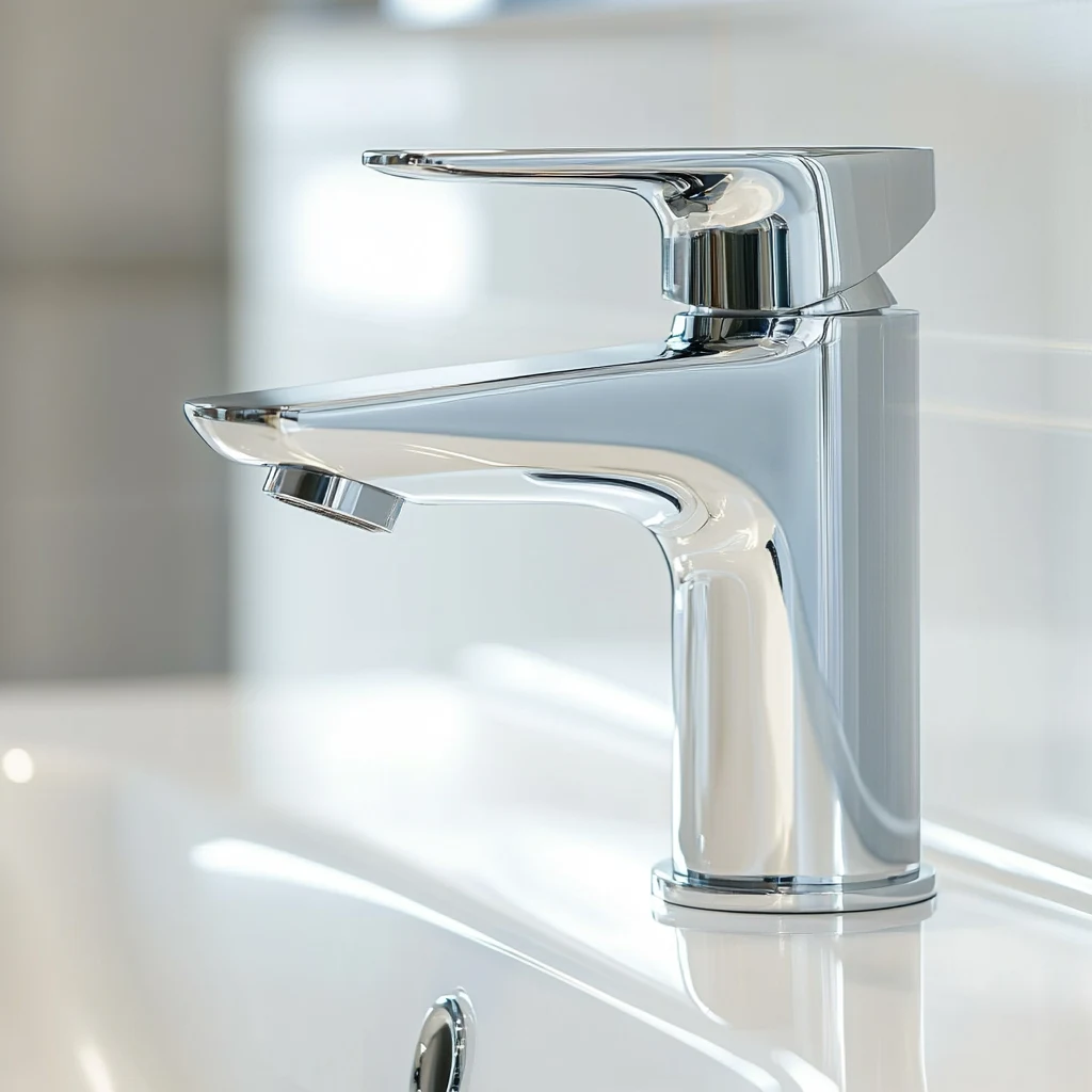 Grifo de baño con apertura en frío y acabado cromado brillante instalado en una reforma eficiente